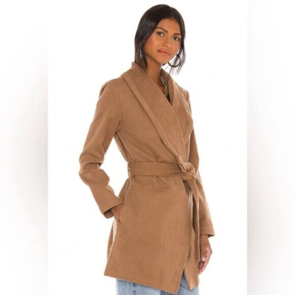 BB DAKOTA Felt Cute Might Cozy Coat Jacket Wrap Brown Camel Size XS - Picture 7 of 14